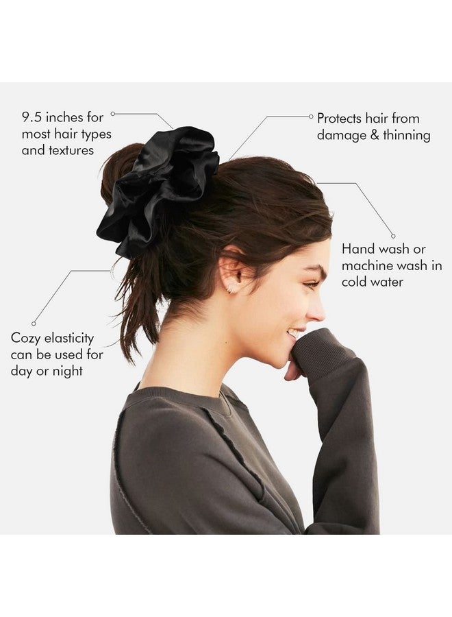 CEELGON 9.5 Inch Silk Scrunchies Oversized Scrunchie Jumbo Scrunchies Giant Silk Scrunchie Extra Large Satin Scrunchies Thick Elastic Fluffy Hair Ties For Women And Girls 3 Pack (Black Black Black) - Image 4