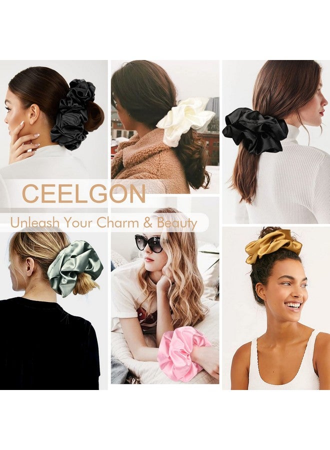 CEELGON 9.5 Inch Silk Scrunchies Oversized Scrunchie Jumbo Scrunchies Giant Silk Scrunchie Extra Large Satin Scrunchies Thick Elastic Fluffy Hair Ties For Women And Girls 3 Pack (Black Black Black) - Image 5