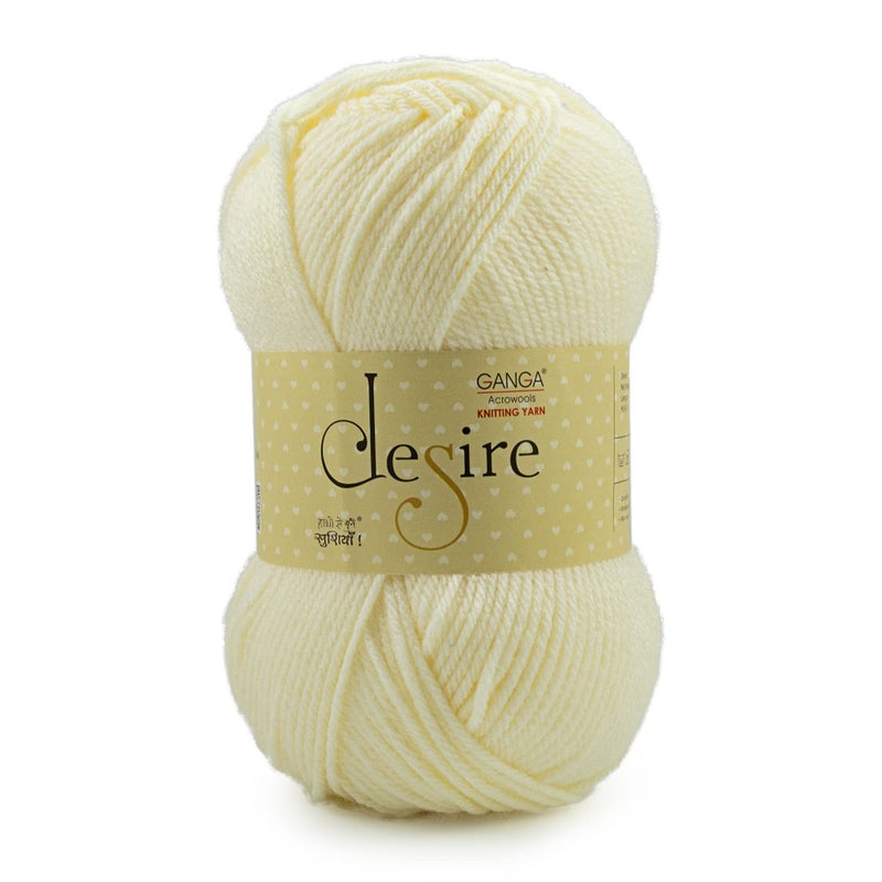 Ganga Acrowools Acrylic Desire Hand Knitting and Crochet Yarn. Pack of 1 Ball - 100Gms. Shade No - Dsr004, Cream - Image 3