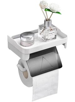 Toilet Paper Holder, Self Adhesive Toilet Roll Holder, Toilet Paper Holder with Shelf, Toilet Tissue Holder for Bathroom, Kitchen, Washroom