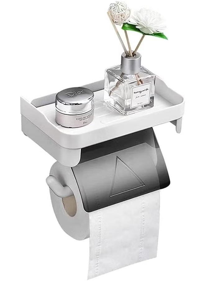 Generic - Toilet Paper Holder, Self Adhesive Toilet Roll Holder, Toilet Paper Holder with Shelf, Toilet Tissue Holder for Bathroom, Kitchen, Washroom - Image 1