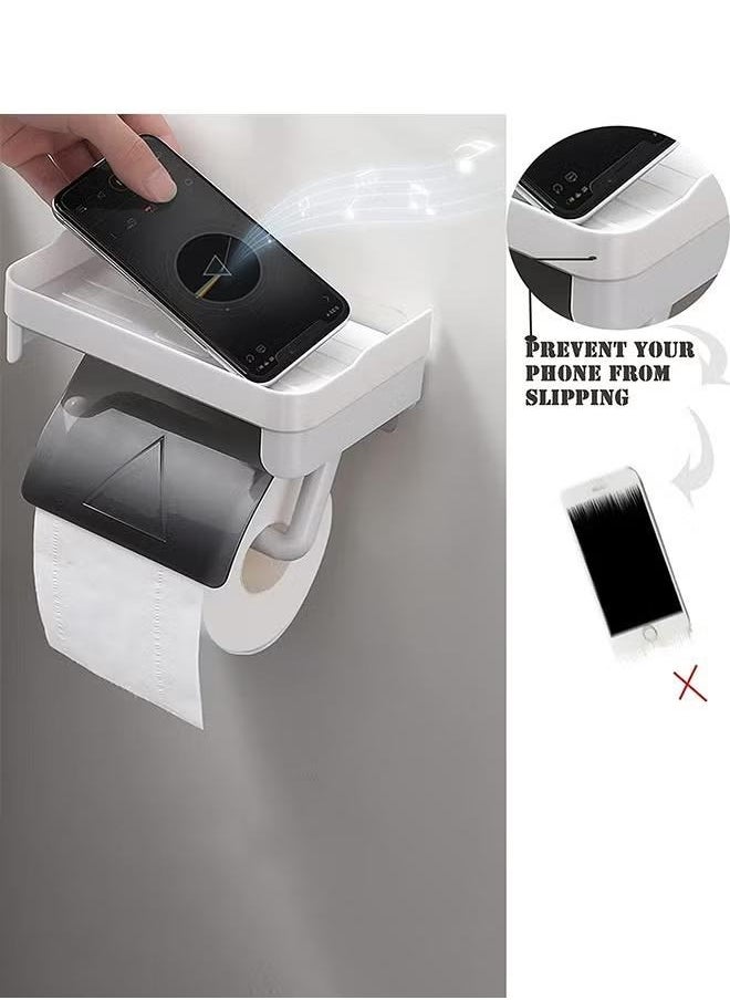 Generic - Toilet Paper Holder, Self Adhesive Toilet Roll Holder, Toilet Paper Holder with Shelf, Toilet Tissue Holder for Bathroom, Kitchen, Washroom - Image 1