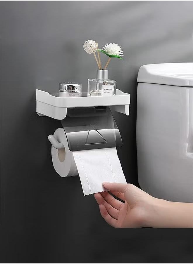 Generic - Toilet Paper Holder, Self Adhesive Toilet Roll Holder, Toilet Paper Holder with Shelf, Toilet Tissue Holder for Bathroom, Kitchen, Washroom - Image 1