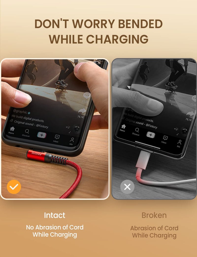 AINOPE USB Type C Cable [2-Pack, 6.6ft] 3.1A USB Fast Charge Cable Right Angleï¼ŒResistant Nylon Braided USB C Charging Cable Compatible with Galaxy S10 S9 S8 Plus S21, Note 10 9 8, V20 - Image 3