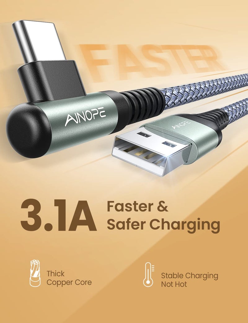 AINOPE USB Type C Cable [2-Pack, 6.6ft] 3.1A USB Fast Charge Cable Right Angleï¼ŒResistant Nylon Braided USB C Charging Cable Compatible with Galaxy S10 S9 S8 Plus S21, Note 10 9 8, V20 - Image 5
