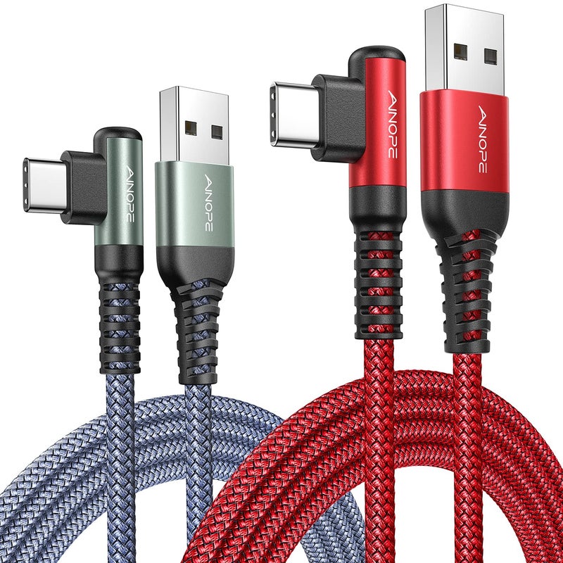 AINOPE USB Type C Cable [2-Pack, 6.6ft] 3.1A USB Fast Charge Cable Right Angleï¼ŒResistant Nylon Braided USB C Charging Cable Compatible with Galaxy S10 S9 S8 Plus S21, Note 10 9 8, V20 - Image 1