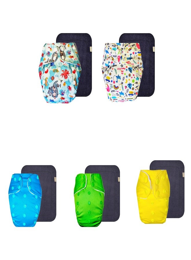 حفاضات قماشية فاخرة من دمبلدو مع حشوة رمادية (عبوة من 5) | ملائمة محكمة | وسادة ماصة من 6 طبقات | أزرار كبس قابلة للتعديل | مثالية لفصل الصيف الهندي | من 3 أشهر إلى 3 سنوات | للجنسين - Image 1