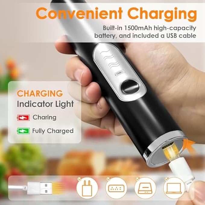 LINJIE Handheld Milk Frother Rechargeable Electric Foam Maker 3 Speed Adjustable Coffee Frother Wand With 2 Stainless Whisks For Latte Cappuccino Hot Chocolate Egg - Image 5