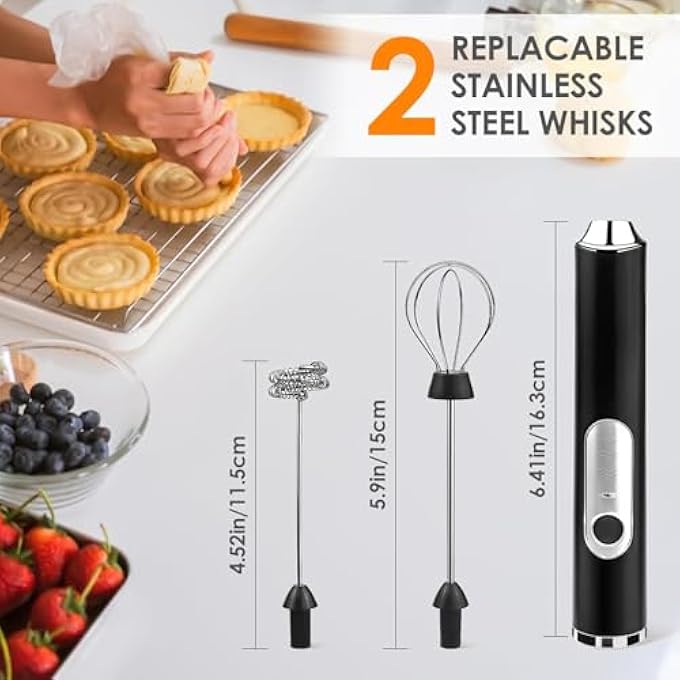 LINJIE Handheld Milk Frother Rechargeable Electric Foam Maker 3 Speed Adjustable Coffee Frother Wand With 2 Stainless Whisks For Latte Cappuccino Hot Chocolate Egg - Image 3