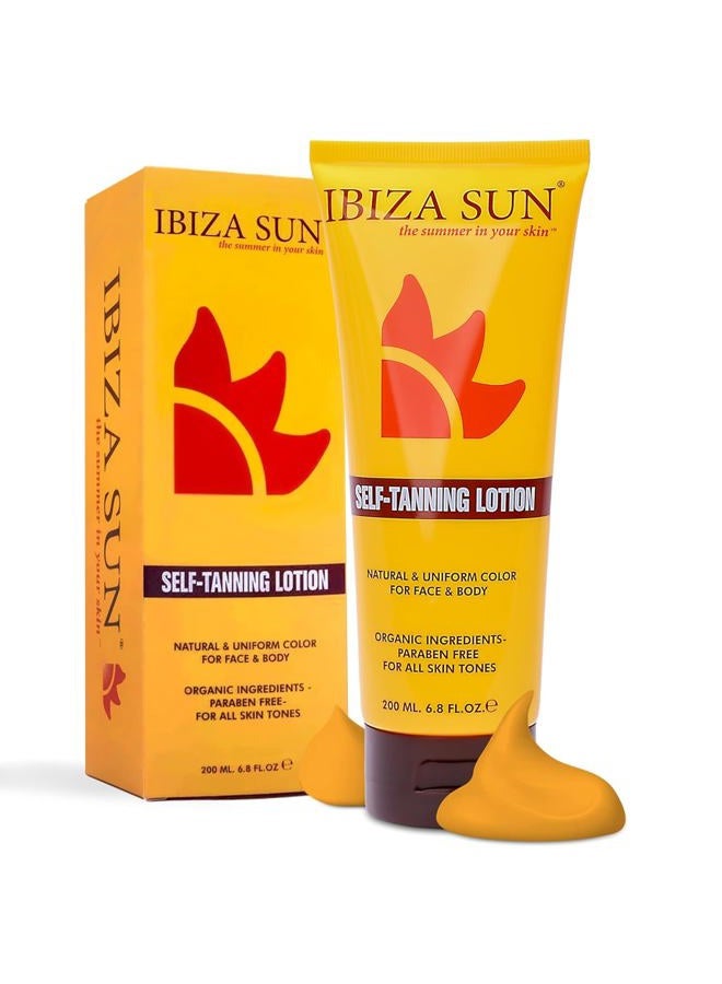 Ibiza Sun لوشن تان ذاتي من إيبيزا صن - لوشن تان مزيف طويل الأمد، تان بدون شمس بمكونات عضوية للحصول على توهج طبيعي، كريم تان سريع لتسمير الجسم - Image 1