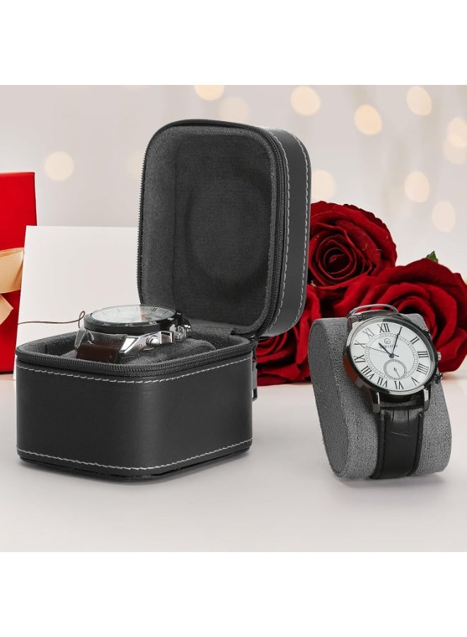 موثوقية التنبؤ صندوق ساعة واحد للرجال والنساء، حقيبة ساعة سفر محمولة مع سحاب ووسادة قابلة للإزالة، منظم تخزين ساعات اليد من جلد البولي يوريثان للاستخدام المنزلي أو السفر (أسود) - Image 2