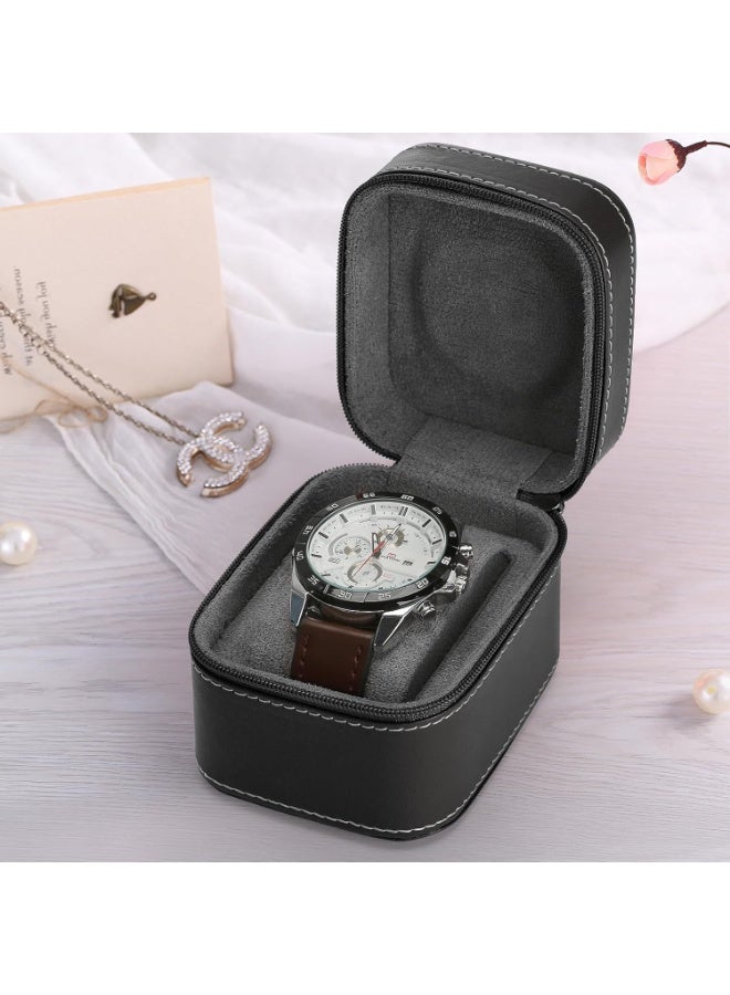 موثوقية التنبؤ صندوق ساعة واحد للرجال والنساء، حقيبة ساعة سفر محمولة مع سحاب ووسادة قابلة للإزالة، منظم تخزين ساعات اليد من جلد البولي يوريثان للاستخدام المنزلي أو السفر (أسود) - Image 5