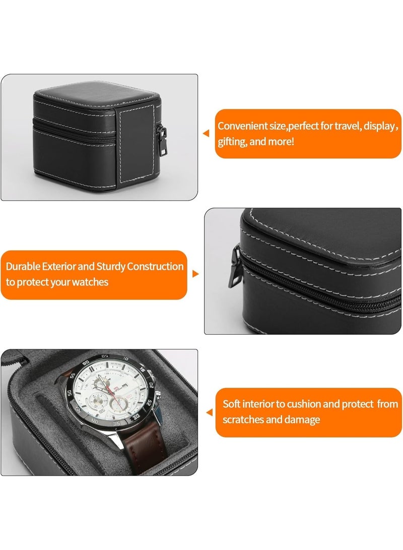 موثوقية التنبؤ صندوق ساعة واحد للرجال والنساء، حقيبة ساعة سفر محمولة مع سحاب ووسادة قابلة للإزالة، منظم تخزين ساعات اليد من جلد البولي يوريثان للاستخدام المنزلي أو السفر (أسود) - Image 3