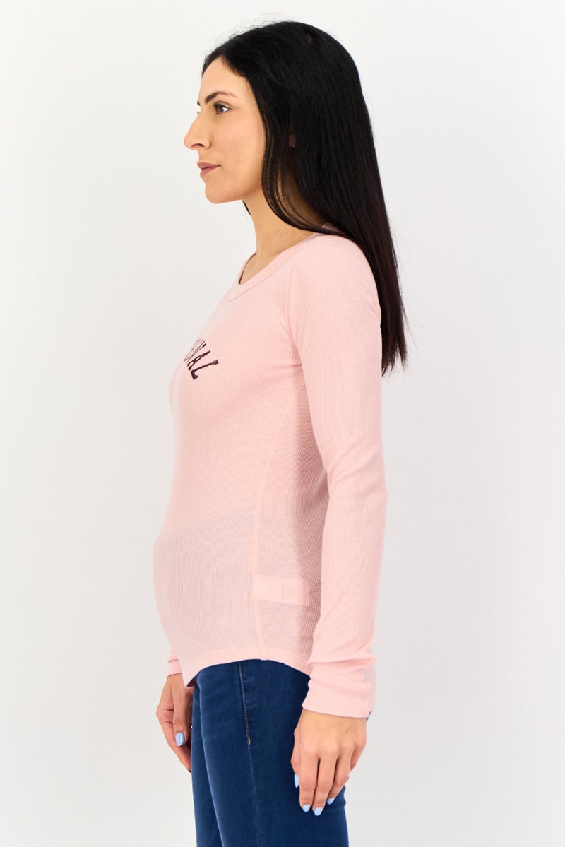 GAP Women Crew Neck Brand Logo Long Sleeve Top, Peach - Image 3