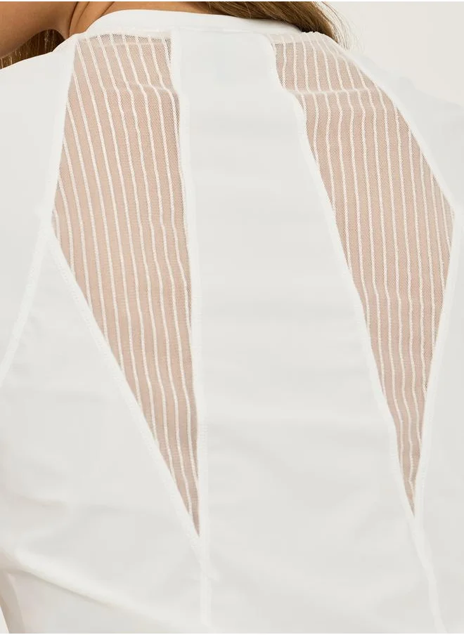 ستايلي Textured Back Mesh Panels Short Sleeves Top