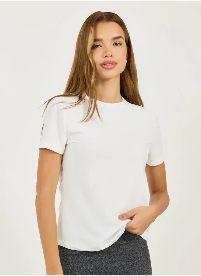 ستايلي Textured Back Mesh Panels Short Sleeves Top