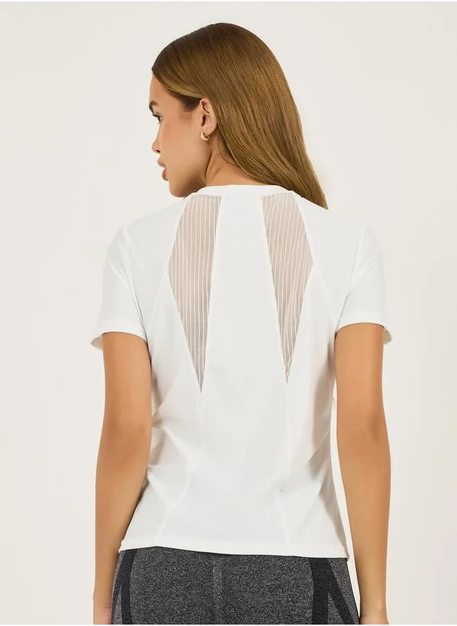 ستايلي Textured Back Mesh Panels Short Sleeves Top