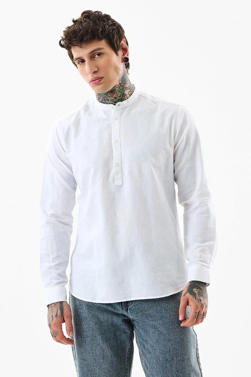 سنيتش White Solid Long Sleeve Slim Fit Shirt