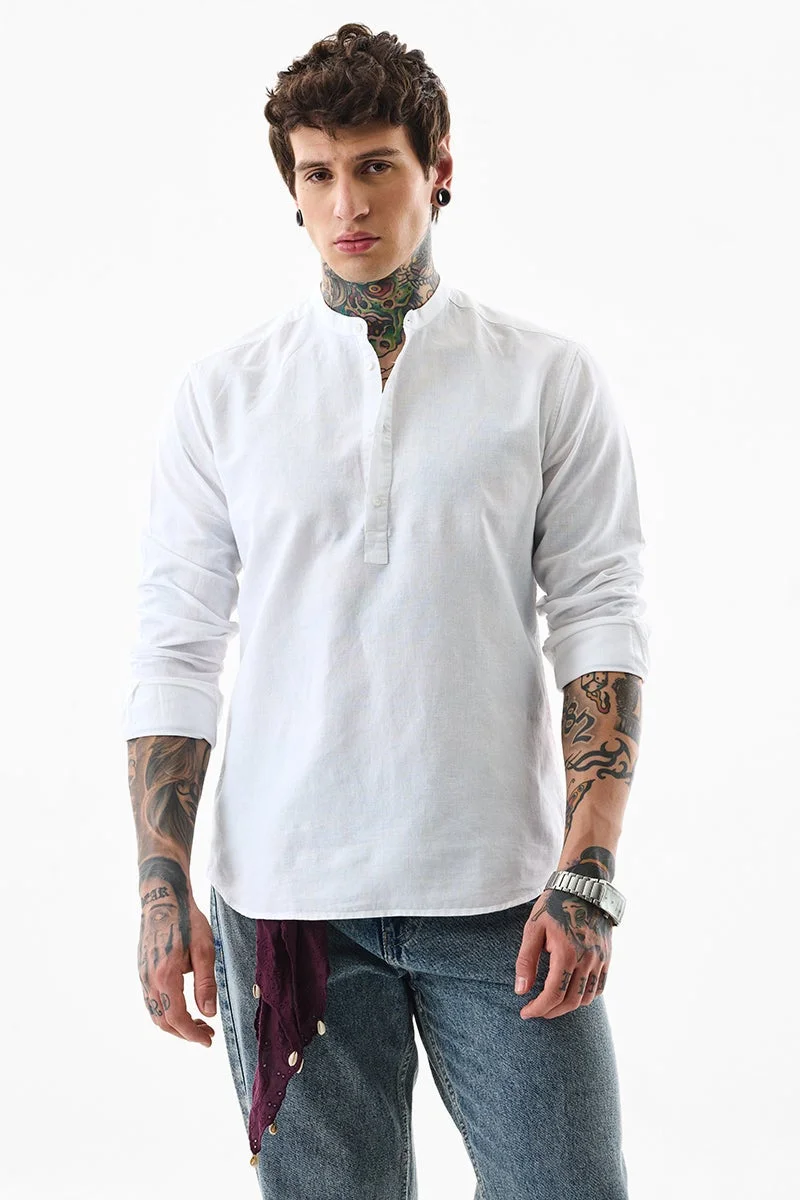 سنيتش White Solid Long Sleeve Slim Fit Shirt
