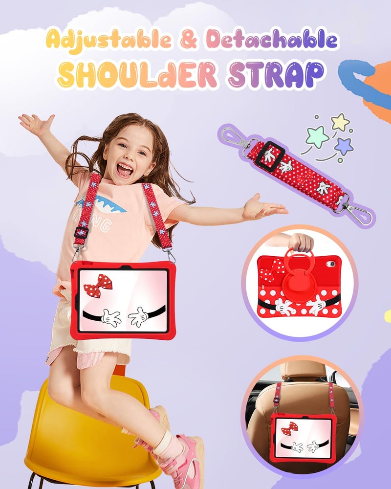 Lotadilo Cute Case for iPad Air 11 Inch M3 2025&M2 2024 / Air 5th/ 4th Generation 2022/2020 10.9 Inch - Silicone 3D for Girls Women Teens Girly Kawaii Funny Cartoon Soft Stand with Lanyard, Red Point - Image 3