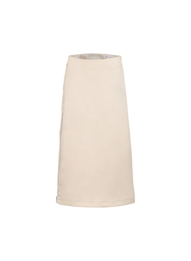 Zara solid Color Sophisticated Zip-adjustable Slit Midi Skirt For Workwear - Image 2