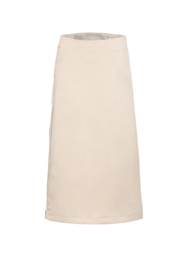 Zara solid Color Sophisticated Zip-adjustable Slit Midi Skirt For Workwear - Image 1