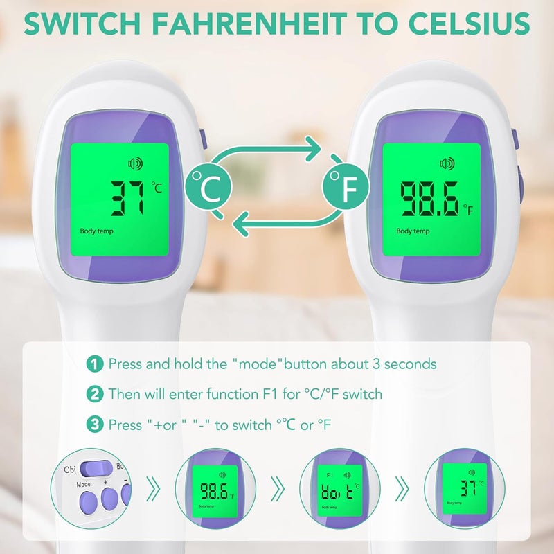 maguja Thermometer for Adults and Kids Forehead Thermometer for Kids Digital Touchless Thermometer Infrared Forehead Thermometer with 3 in 1 LCD Display Fever Alarm and Memory Function - Image 5