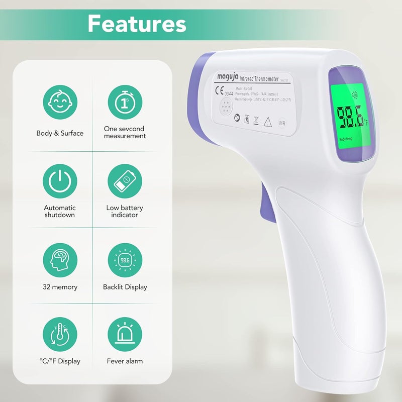 maguja Thermometer for Adults and Kids Forehead Thermometer for Kids Digital Touchless Thermometer Infrared Forehead Thermometer with 3 in 1 LCD Display Fever Alarm and Memory Function - Image 2