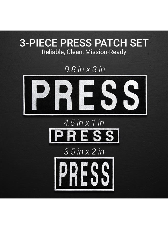 Bluyellow 3Pcs Press Patch Set, Hook and Loop Embroidered Patch for Press Vest, Tactical Body Armor, Photographer Vest, Tactical Backpack, Press Badge, Black and White, 3.2x9.8, 1x4.5, 2x3.5 Inches - Image 2