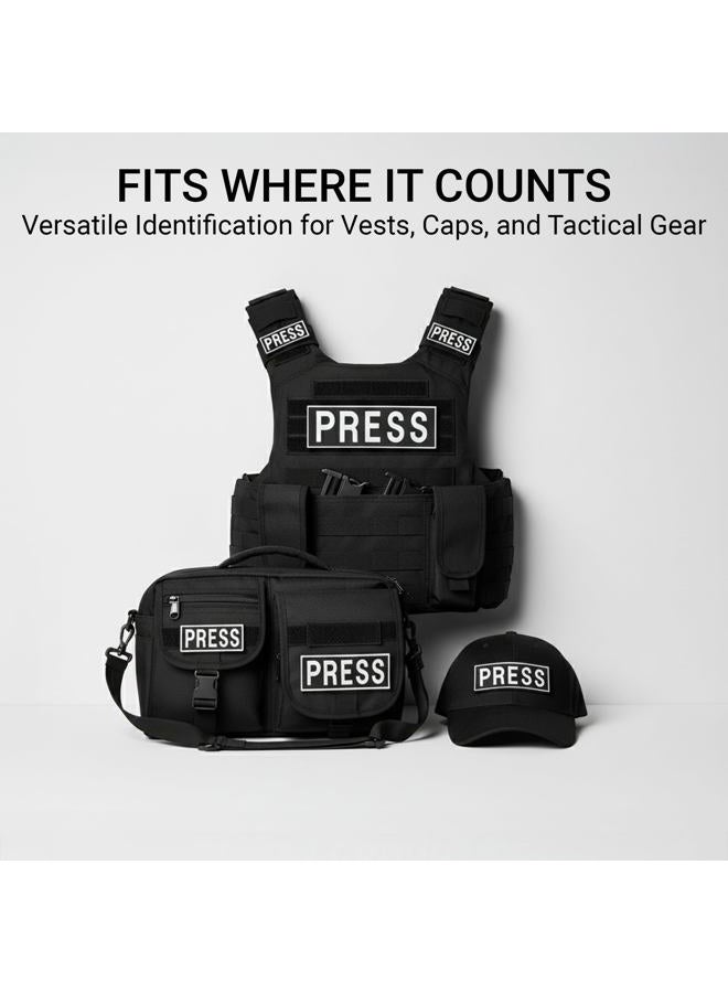 Bluyellow 3Pcs Press Patch Set, Hook and Loop Embroidered Patch for Press Vest, Tactical Body Armor, Photographer Vest, Tactical Backpack, Press Badge, Black and White, 3.2x9.8, 1x4.5, 2x3.5 Inches - Image 5