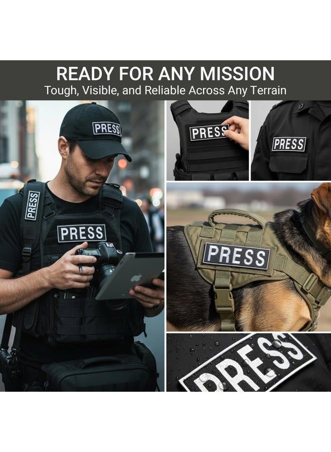 Bluyellow 3Pcs Press Patch Set, Hook and Loop Embroidered Patch for Press Vest, Tactical Body Armor, Photographer Vest, Tactical Backpack, Press Badge, Black and White, 3.2x9.8, 1x4.5, 2x3.5 Inches - Image 3