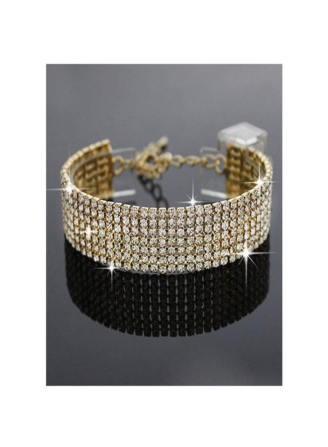 YINLI Charm Rhinestone Crystal Adjustable Bracelet Bangle Fashion Bridesmaid Bridal Jewelry Gold Plated (Gold) - Image 3
