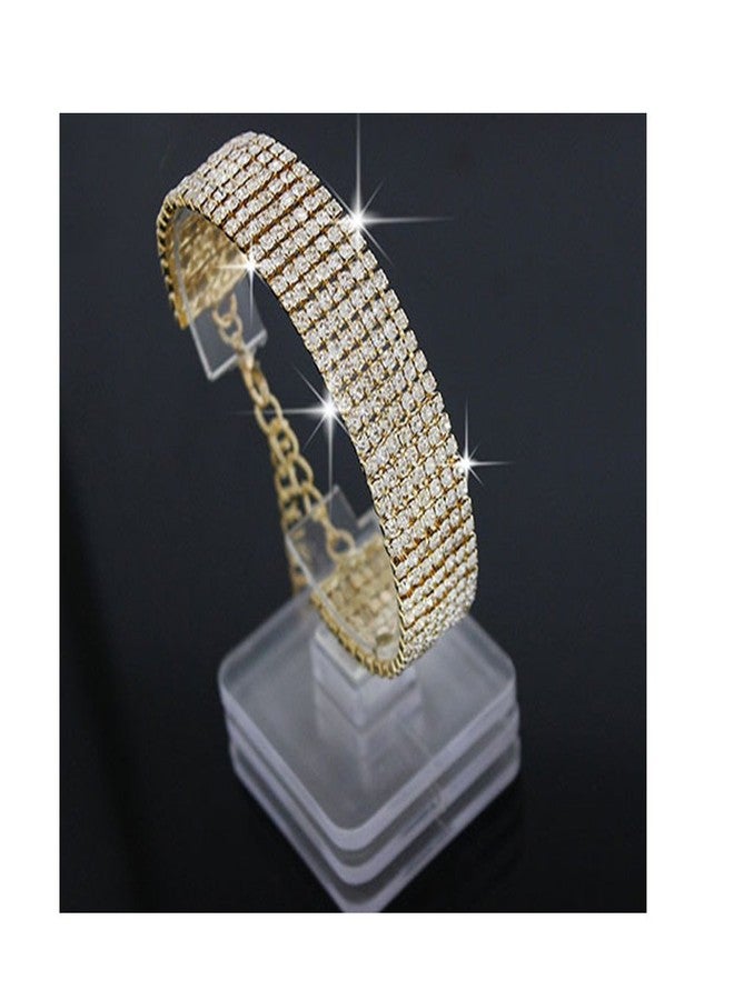YINLI Charm Rhinestone Crystal Adjustable Bracelet Bangle Fashion Bridesmaid Bridal Jewelry Gold Plated (Gold) - Image 2
