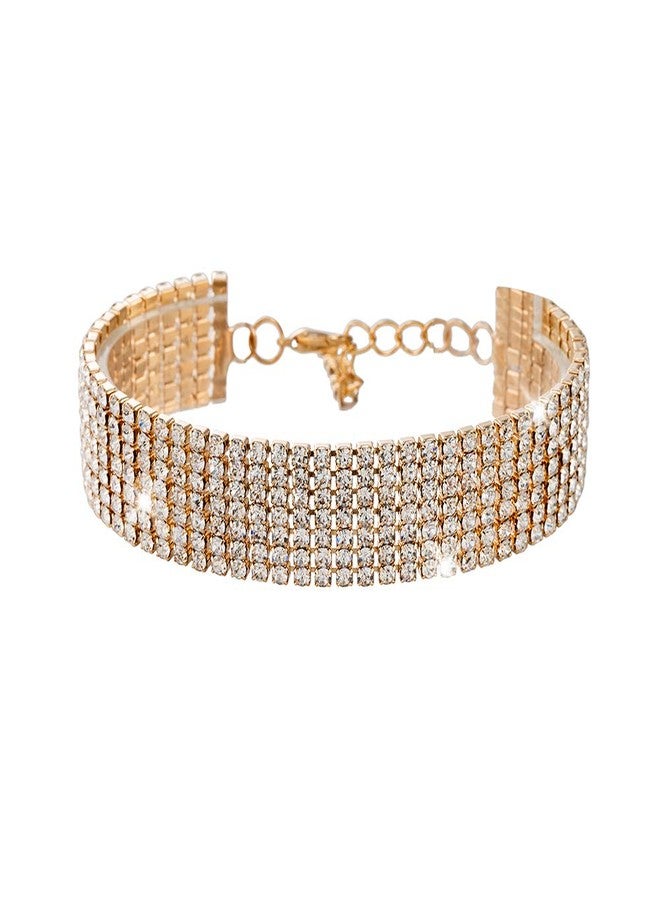 YINLI Charm Rhinestone Crystal Adjustable Bracelet Bangle Fashion Bridesmaid Bridal Jewelry Gold Plated (Gold) - Image 1