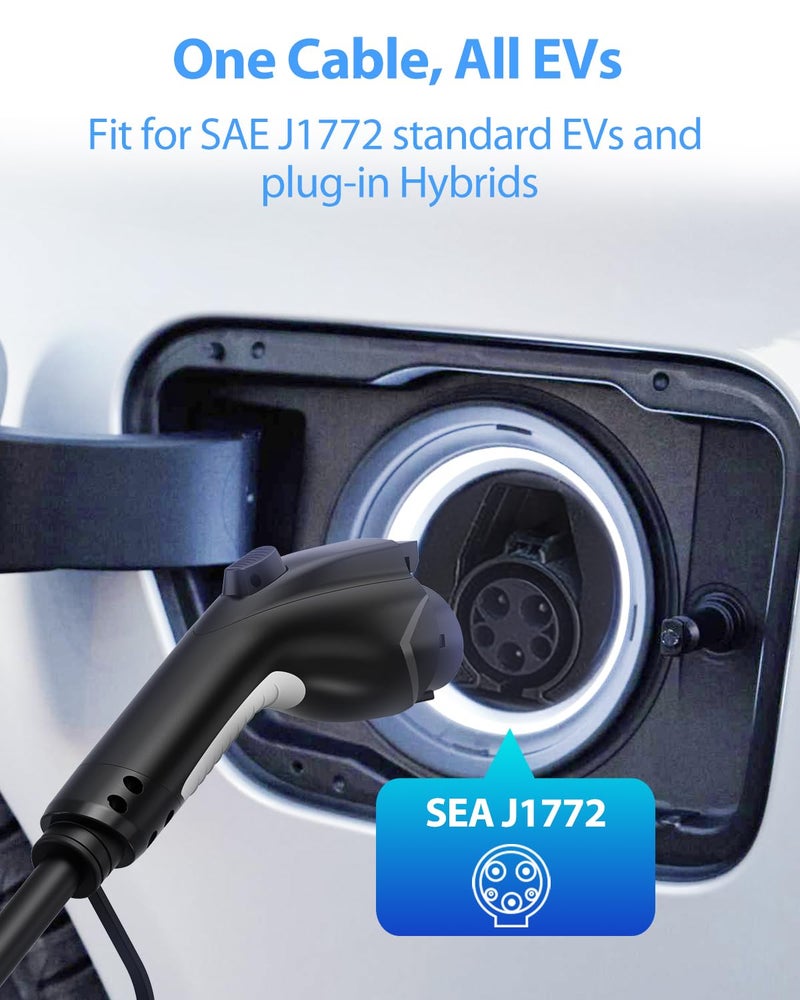 SEGUMA EV Charger Extension Cable, 50Amp 20ft J1772 Extension Cord Compatible with Level 1/Level 2 EV Charger, SAE J1772 Car Charger Extension Cable with Carrying Bag, IP66 50A EV Charging Extension Cable - Image 3
