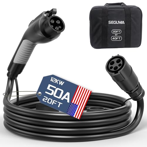 SEGUMA EV Charger Extension Cable, 50Amp 20ft J1772 Extension Cord Compatible with Level 1/Level 2 EV Charger, SAE J1772 Car Charger Extension Cable with Carrying Bag, IP66 50A EV Charging Extension Cable - Image 1