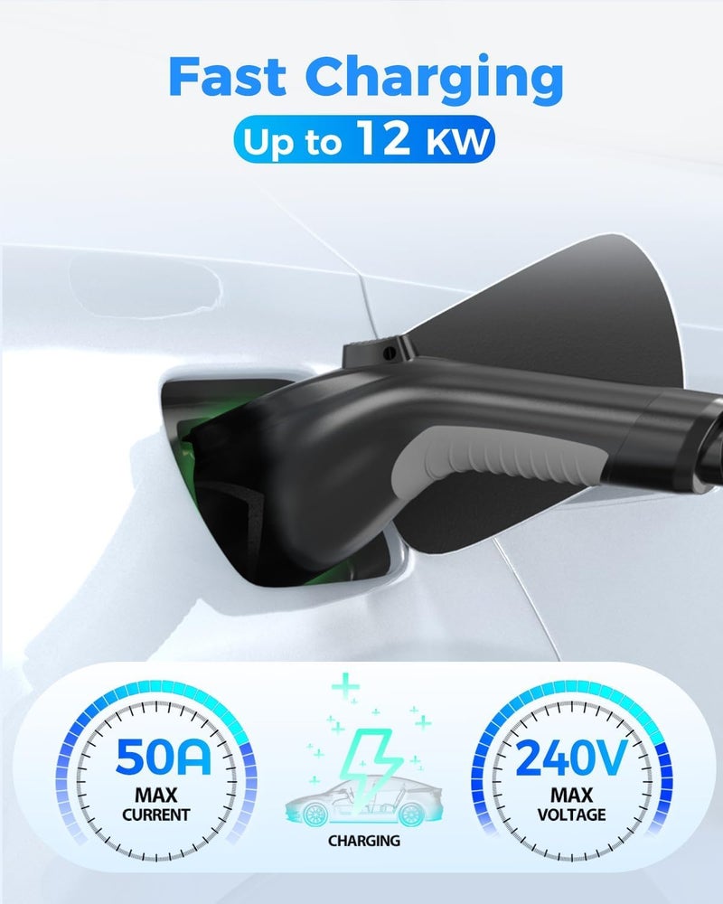 SEGUMA EV Charger Extension Cable, 50Amp 20ft J1772 Extension Cord Compatible with Level 1/Level 2 EV Charger, SAE J1772 Car Charger Extension Cable with Carrying Bag, IP66 50A EV Charging Extension Cable - Image 2