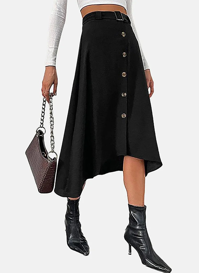 YUNIQEE Black Slit Solid Midi Skirt