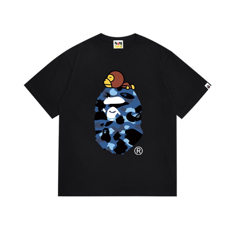 بايب تي شيرت BAPE صيفي 2024 بتصميم مموه بأكمام قصيرة وياقة دائرية للرجال والنساء - Image 1