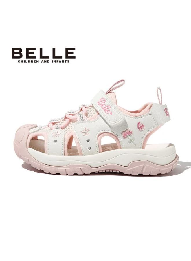 Belle Kids Sandals Summer Girls Closed-toe Sports Beach Shoes Princess Soft Sole Toddler Shoes Pink Size 30 - Image 2
