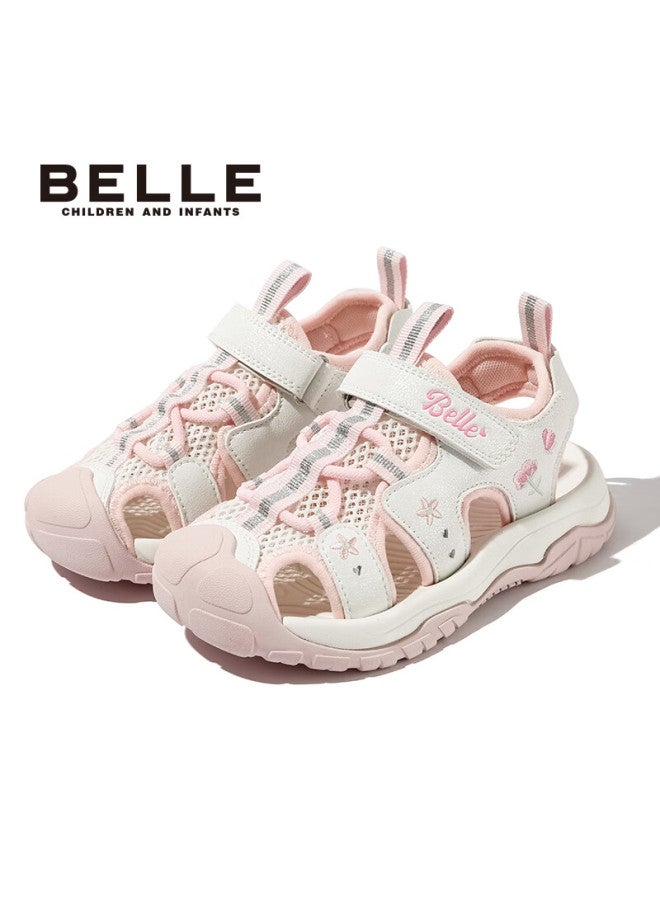 Belle Kids Sandals Summer Girls Closed-toe Sports Beach Shoes Princess Soft Sole Toddler Shoes Pink Size 30 - Image 1