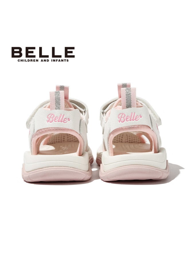 Belle Kids Sandals Summer Girls Closed-toe Sports Beach Shoes Princess Soft Sole Toddler Shoes Pink Size 30 - Image 3