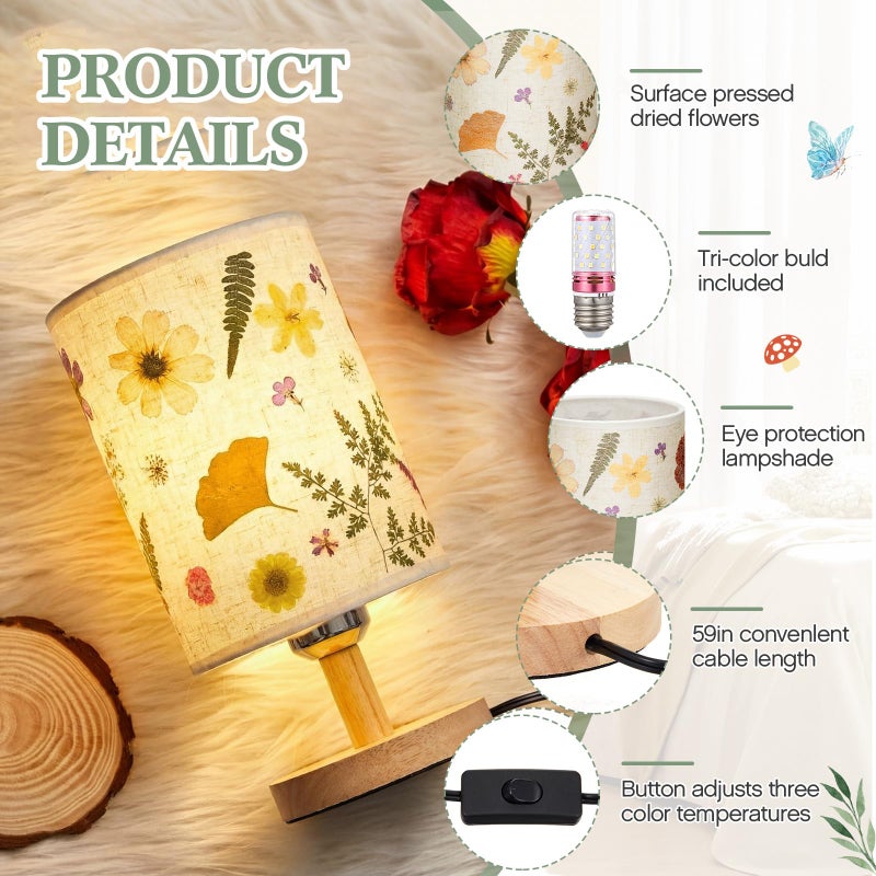 Hortsun Pressed Flower Lamp Vintage Table Small Lamp Cottagecore Decor Boho Night Light Decorative Rustic Night Light for Bedroom, Living Room or Office, Valentine Gift for Women(Modern Style) - Image 5