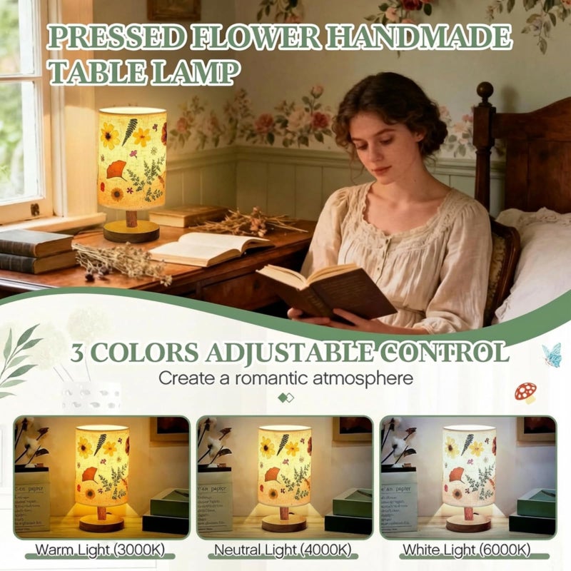 Hortsun Pressed Flower Lamp Vintage Table Small Lamp Cottagecore Decor Boho Night Light Decorative Rustic Night Light for Bedroom, Living Room or Office, Valentine Gift for Women(Modern Style) - Image 3