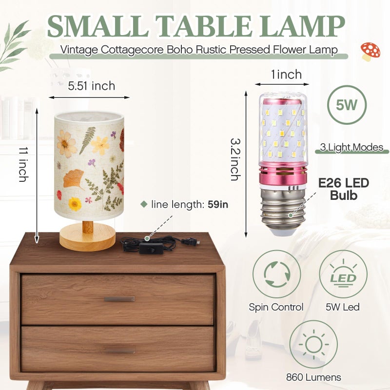 Hortsun Pressed Flower Lamp Vintage Table Small Lamp Cottagecore Decor Boho Night Light Decorative Rustic Night Light for Bedroom, Living Room or Office, Valentine Gift for Women(Modern Style) - Image 2