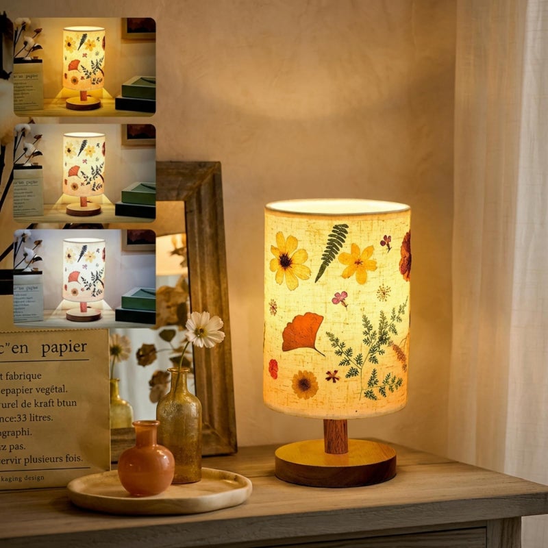 Hortsun Pressed Flower Lamp Vintage Table Small Lamp Cottagecore Decor Boho Night Light Decorative Rustic Night Light for Bedroom, Living Room or Office, Valentine Gift for Women(Modern Style) - Image 1