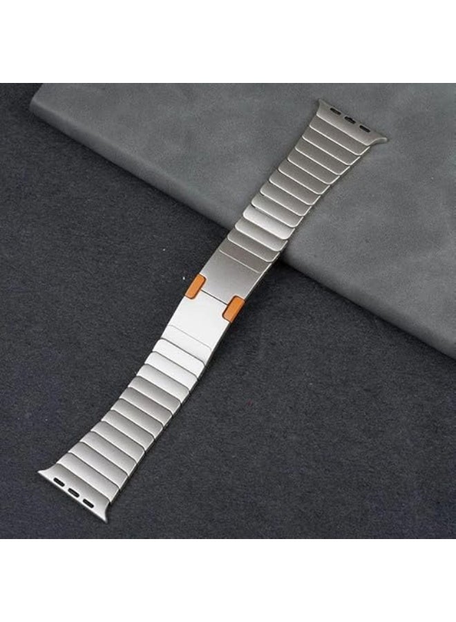 Ecosystem Stainless Steel Link Bracelet Compatible with Apple Watch Ultra 2 (49mm), Series 9/8/7 (45mm), SE (44mm) – Premium Metal Band Compatible with Apple Watch 49mm/45mm/44mm\42mm (Silver) - Image 1
