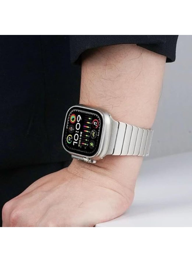 Ecosystem Stainless Steel Link Bracelet Compatible with Apple Watch Ultra 2 (49mm), Series 9/8/7 (45mm), SE (44mm) – Premium Metal Band Compatible with Apple Watch 49mm/45mm/44mm\42mm (Silver) - Image 3