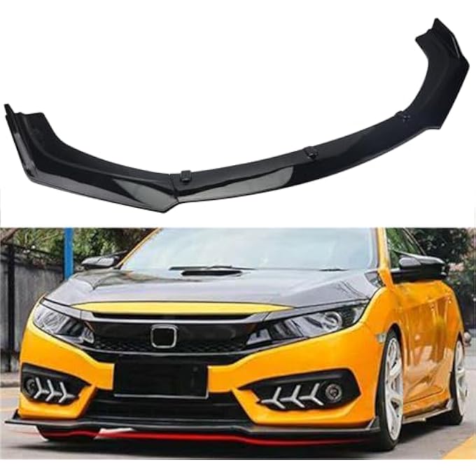 LONGKEES 3PCS Gloss Black Front Bumper Lip Compatible with 2016-2020 CivicPP Front Bumper Body Kit Spoiler Chin Spoiler - Image 1