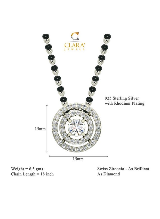 CLARA 925 Sterling Silver Halo Mangalsutra Tanmaniya Pendant Earring Jewellery Set with Chain Gift for Women and Girls - Image 4